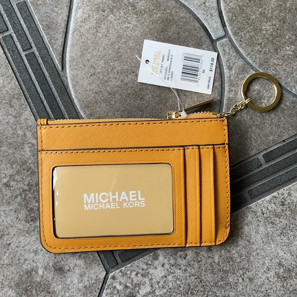 Michael Kors Jet Set Travel Marigold Small Top Zip Coinpouch with ID Key Holder - Picture 2 of 16